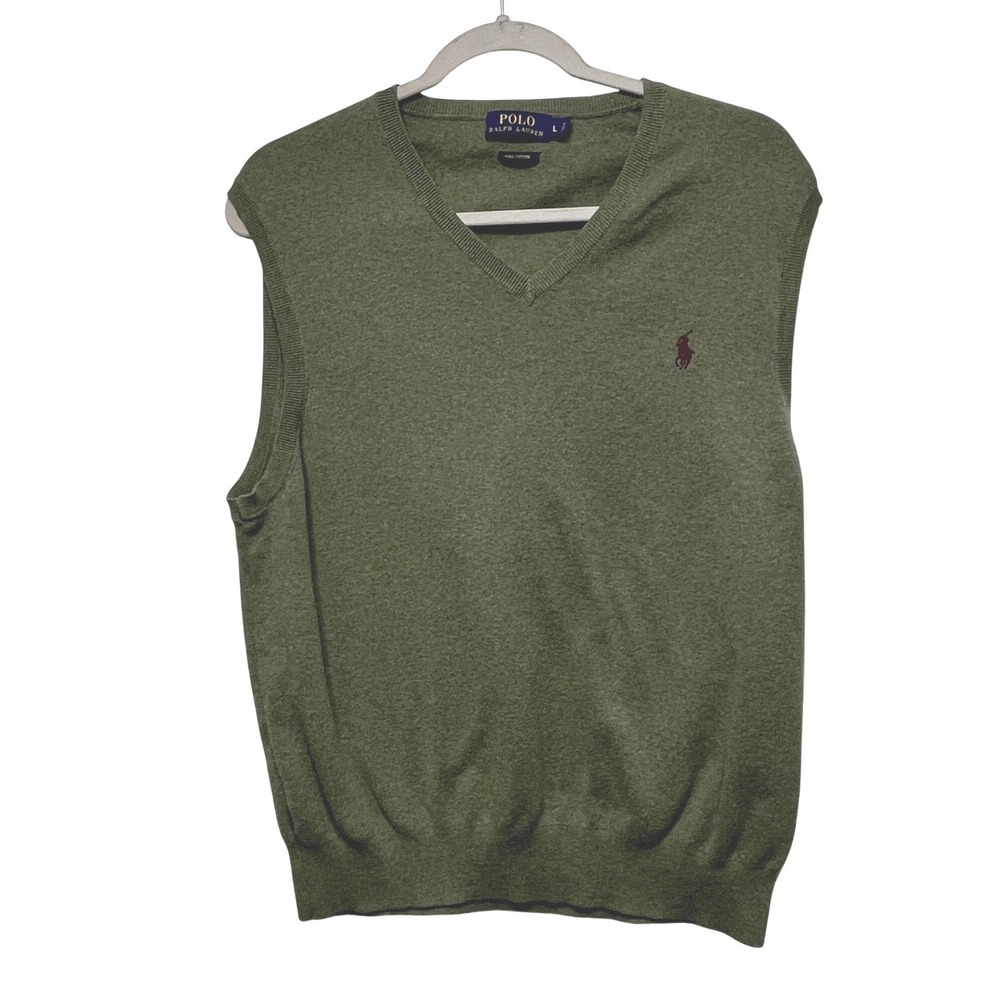 Polo Ralph Lauren Mens Pima Cotton V-Neck Sweater Vest Olive Green Large RN41381